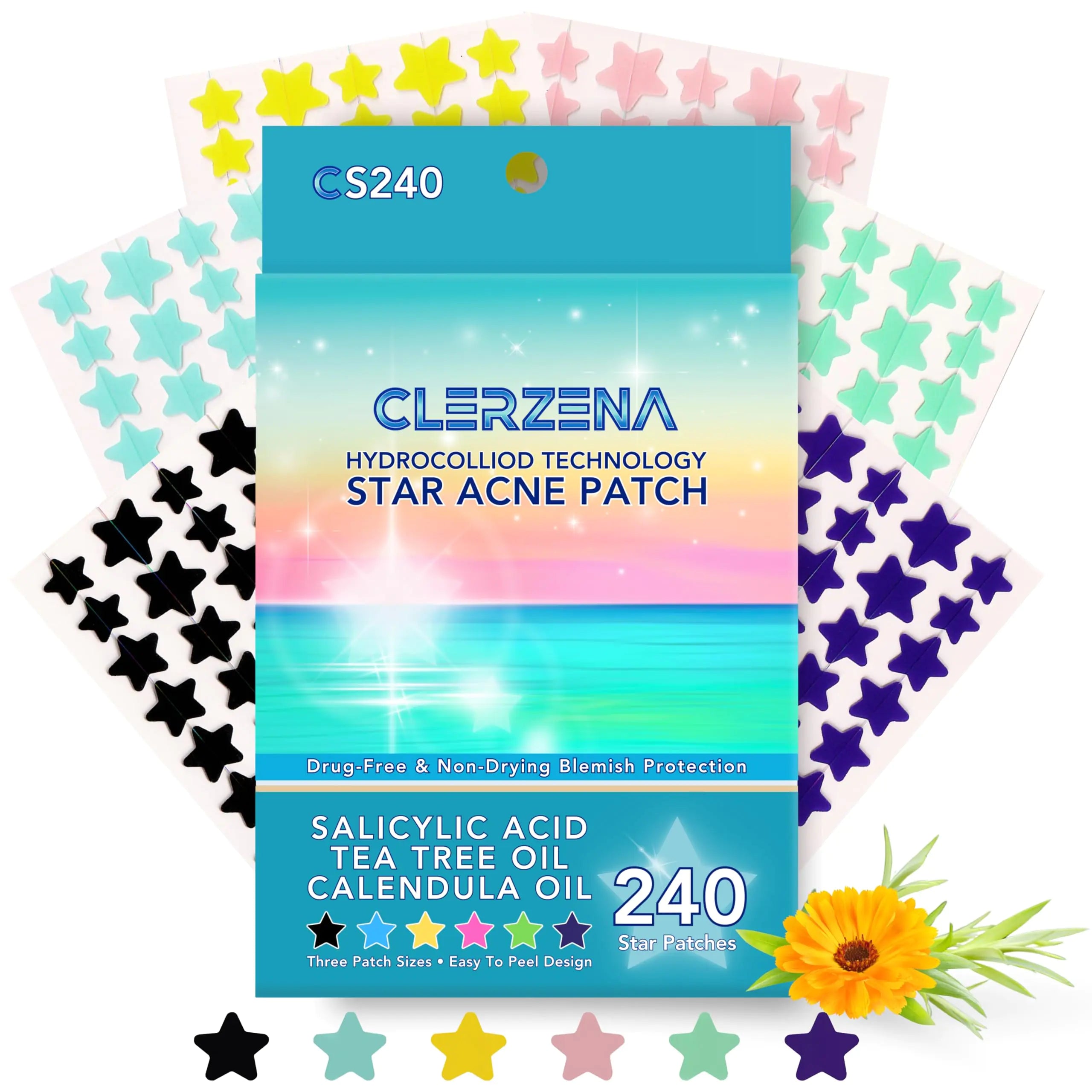 CLERZENA Star Pimple Patches for Face | Star Acne Patches Cute Pimple Patches Salicylic Acid Tea Tree Oil and Calendula Oil | Pimple Patch Star Teen Acne Treatment for Girls